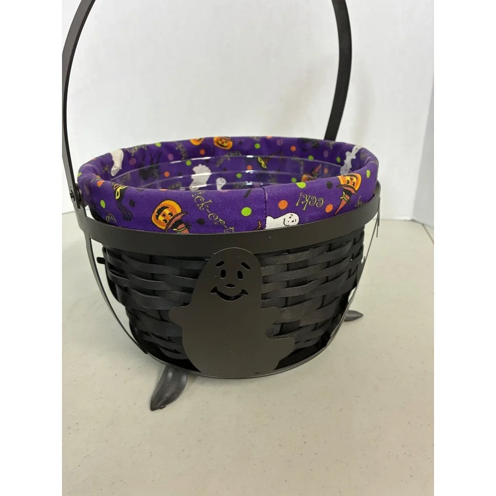 Longaberger‎ Halloween Basket Black Woven Metal Stand Ghost Cat Liner Protector